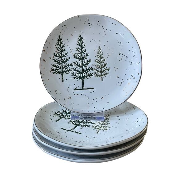 Potter's Studio Christmas Pine Tree Salad Plates 7.5in Green & White Holiday NEW - Picture 10 of 10